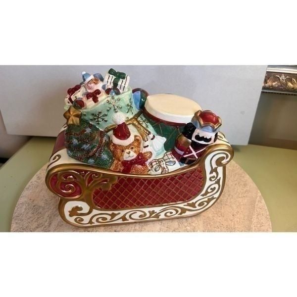 St. Nicholas Collection Christmas Cookie Jar Santa's Sleigh Toy Bags