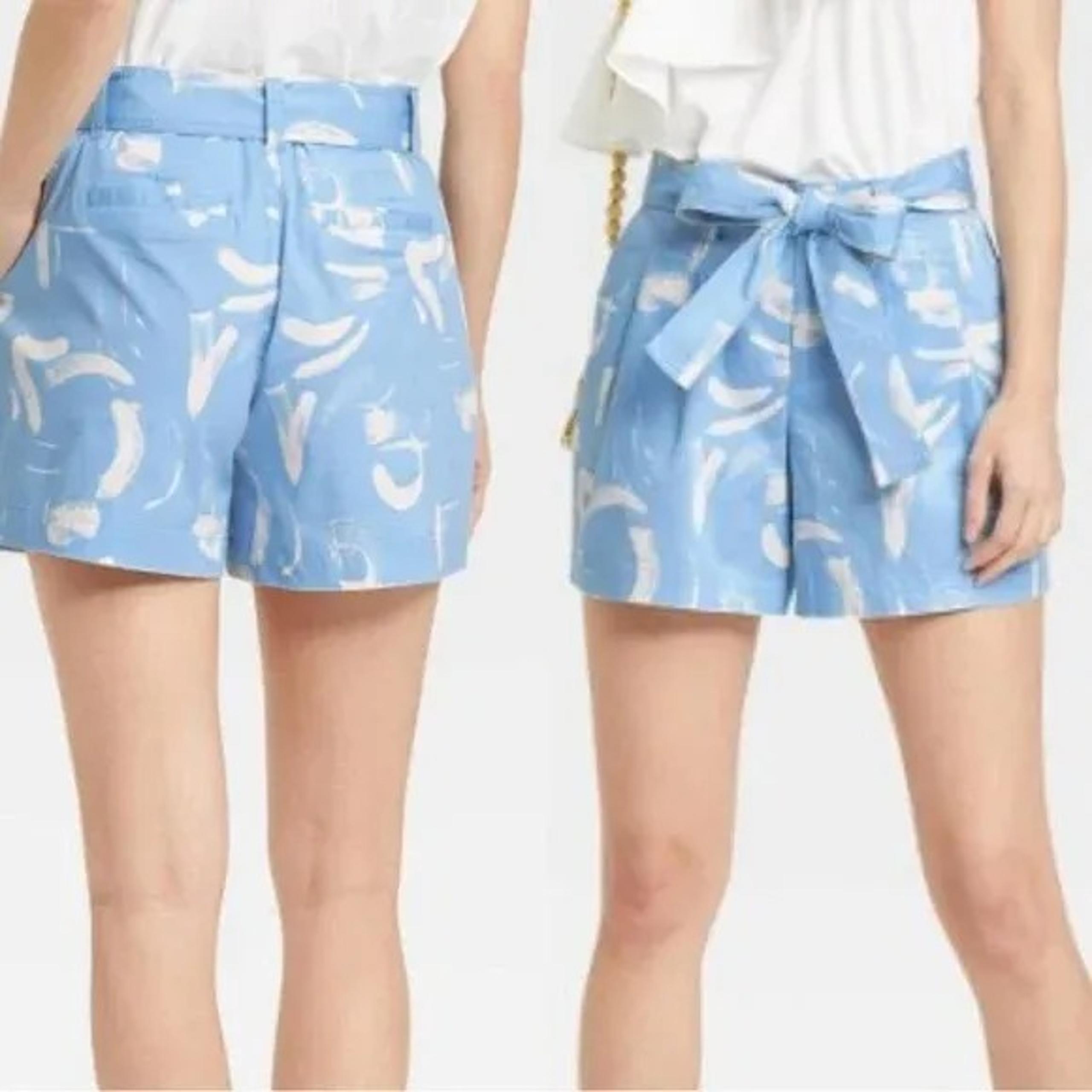 A New Day Womens Printed Tie-Front High-Waisted Shorts Size 4 Blue & White Stret