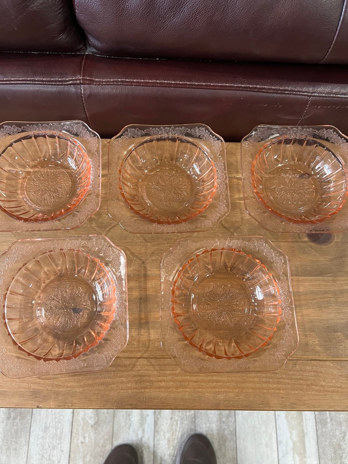 Depression Glass bowls in the Adam pattern by Jeannette Glass set of 5 bowls