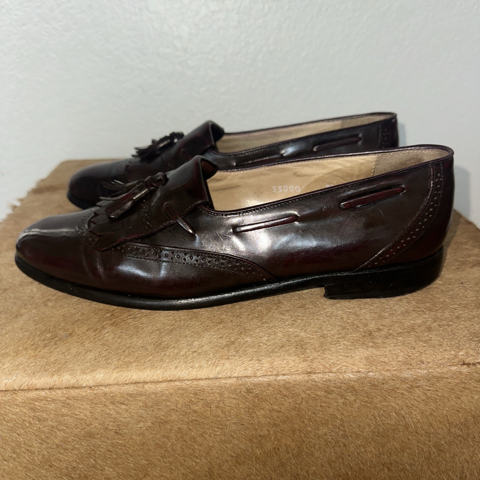 Nordstrom Mens Size US 10.5 M Burgundy Leather Tassel Loafers Dress Shoes Italy