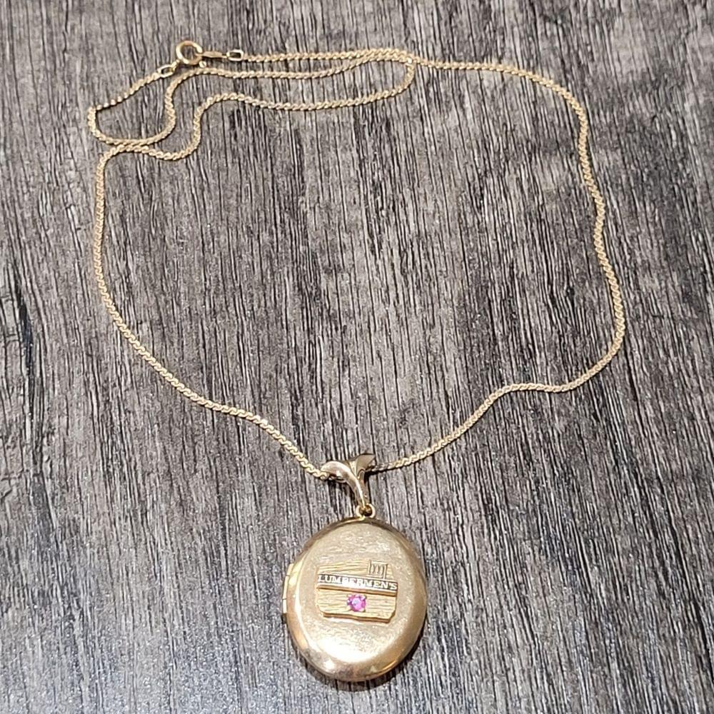 1/20th 12k GF Ruby Lumbermens Years of Service Anniversary Locket Necklace