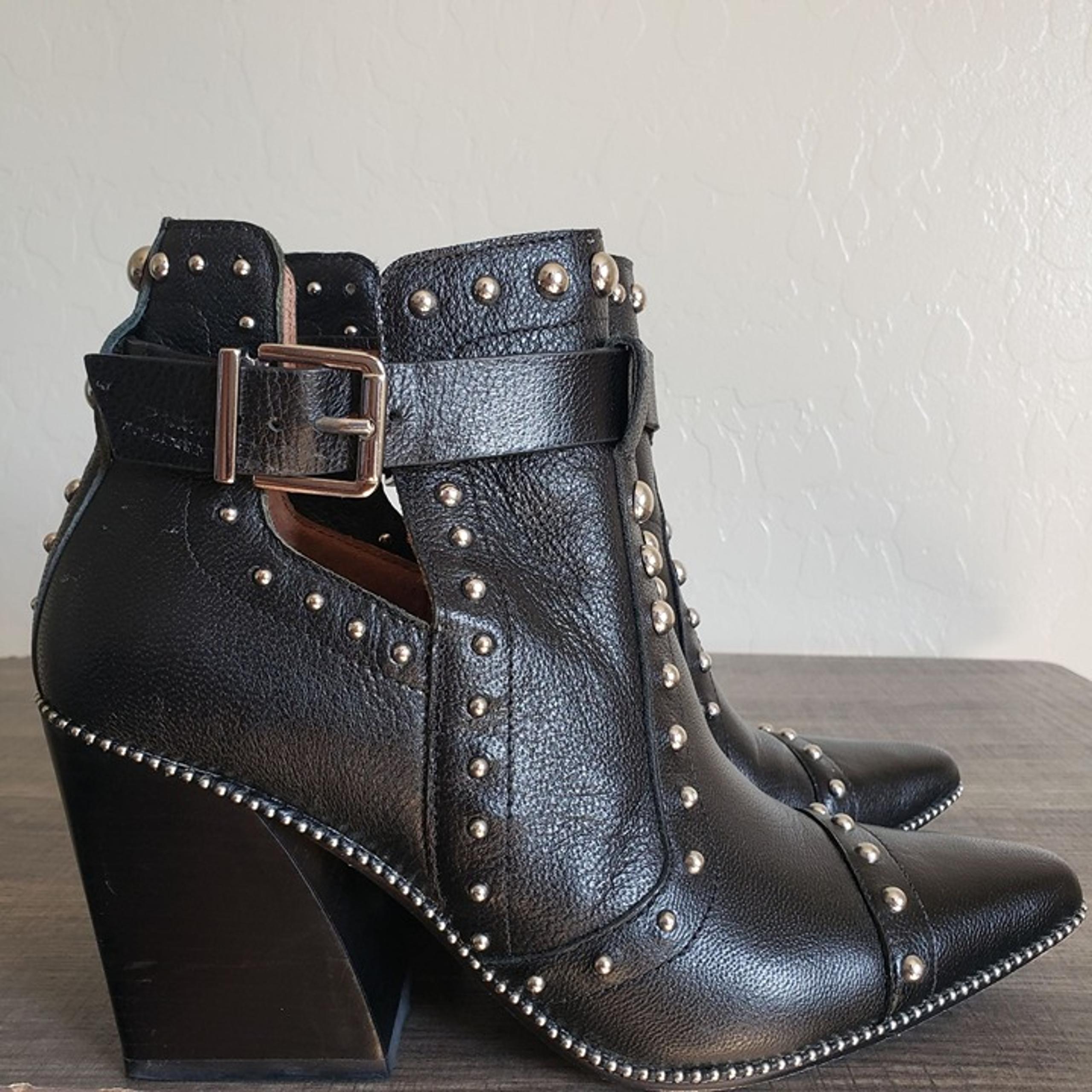 Antonio Melani Westley Studded Leather Ankle Boot Black 6 Biker Edgy Pointed Toe