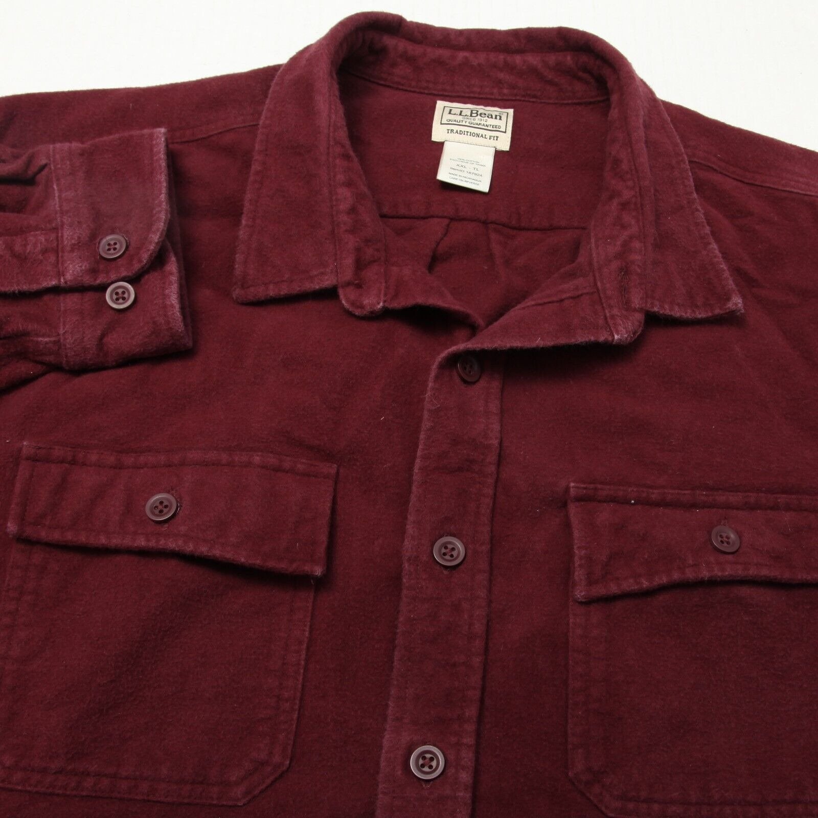 LL Bean Shirt Mens 2XLT XXL Tall Burgundy Chamois Flap Pockets Traditional Fit