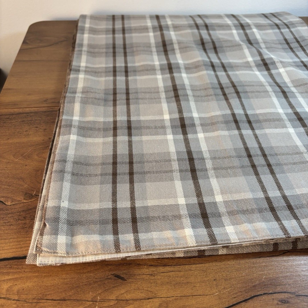Pottery Barn Gray Brown White Cotton Plaid Check Tartan Table Runner 18x108 inch