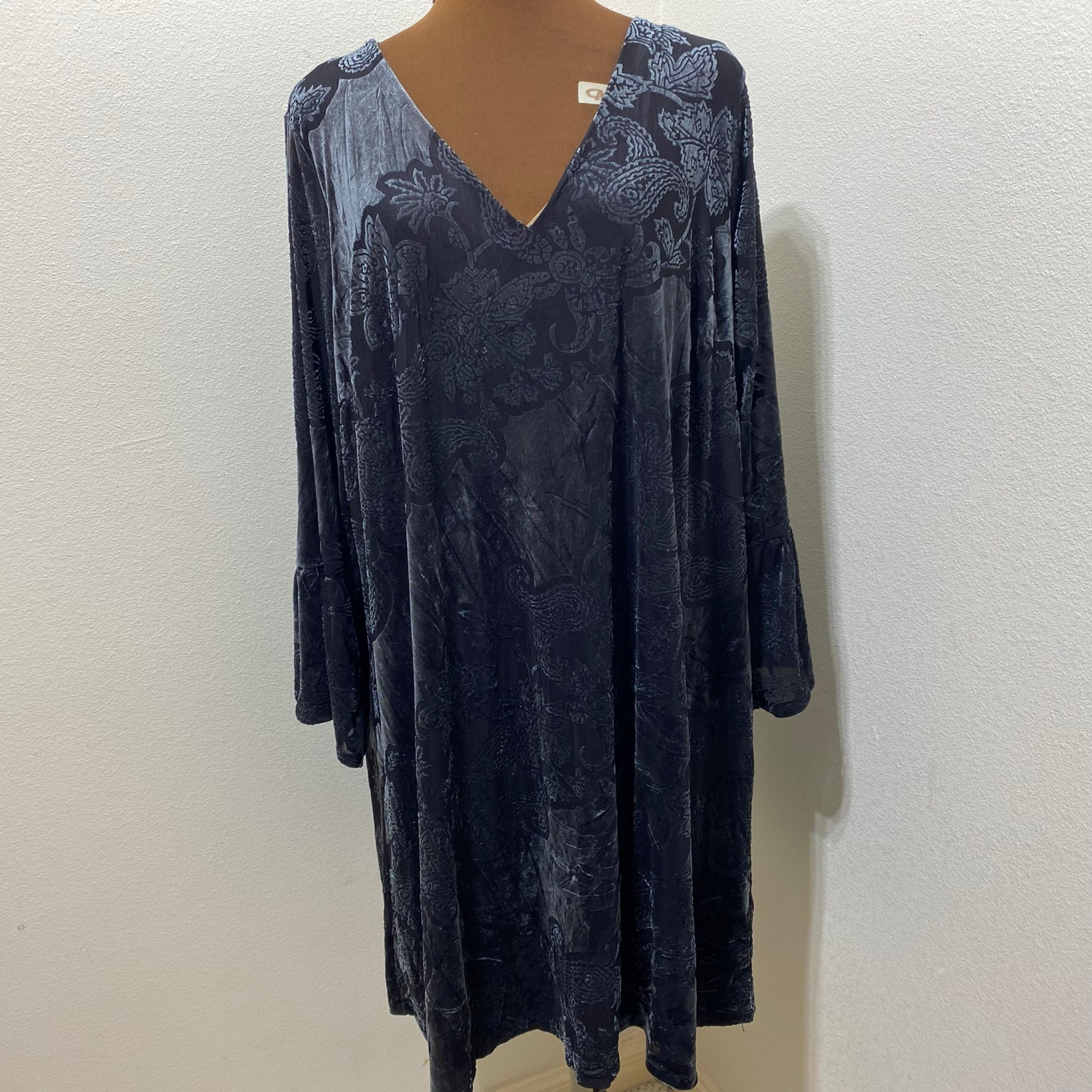 Gilli Sazan Black Floral Velvet Colorshift Sparkles Flare Sleeves Dress Size 2XL