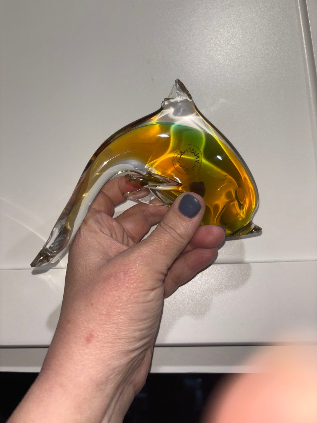 Rare MURANO ART GLASS Clear And Brown DOLPHIN FIGURINE SEA Mcm box j