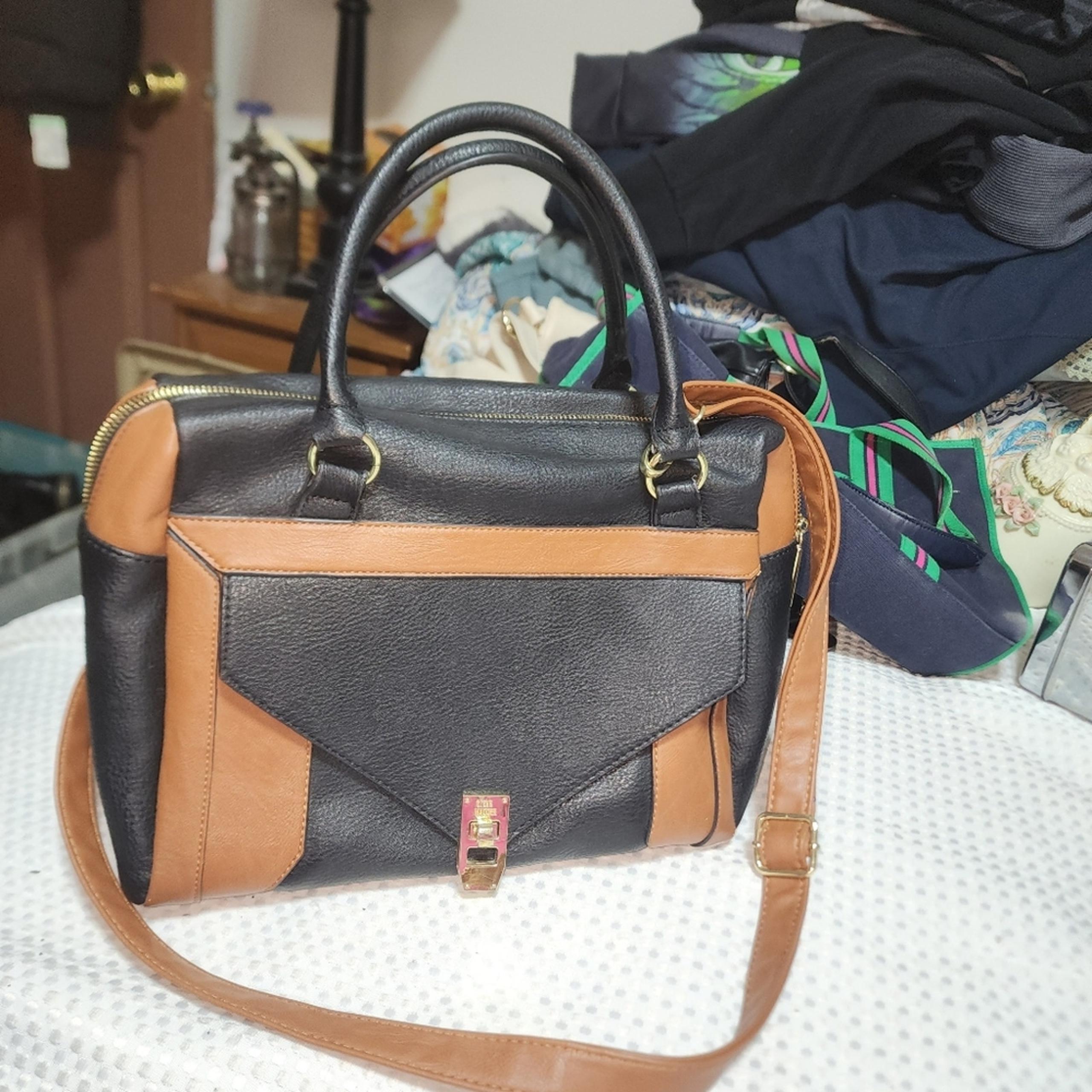 STEVE MADDEN EUC WOMENS LARGE PVC SATCHEL BAG WITH CROSSBODY STRAP BAG