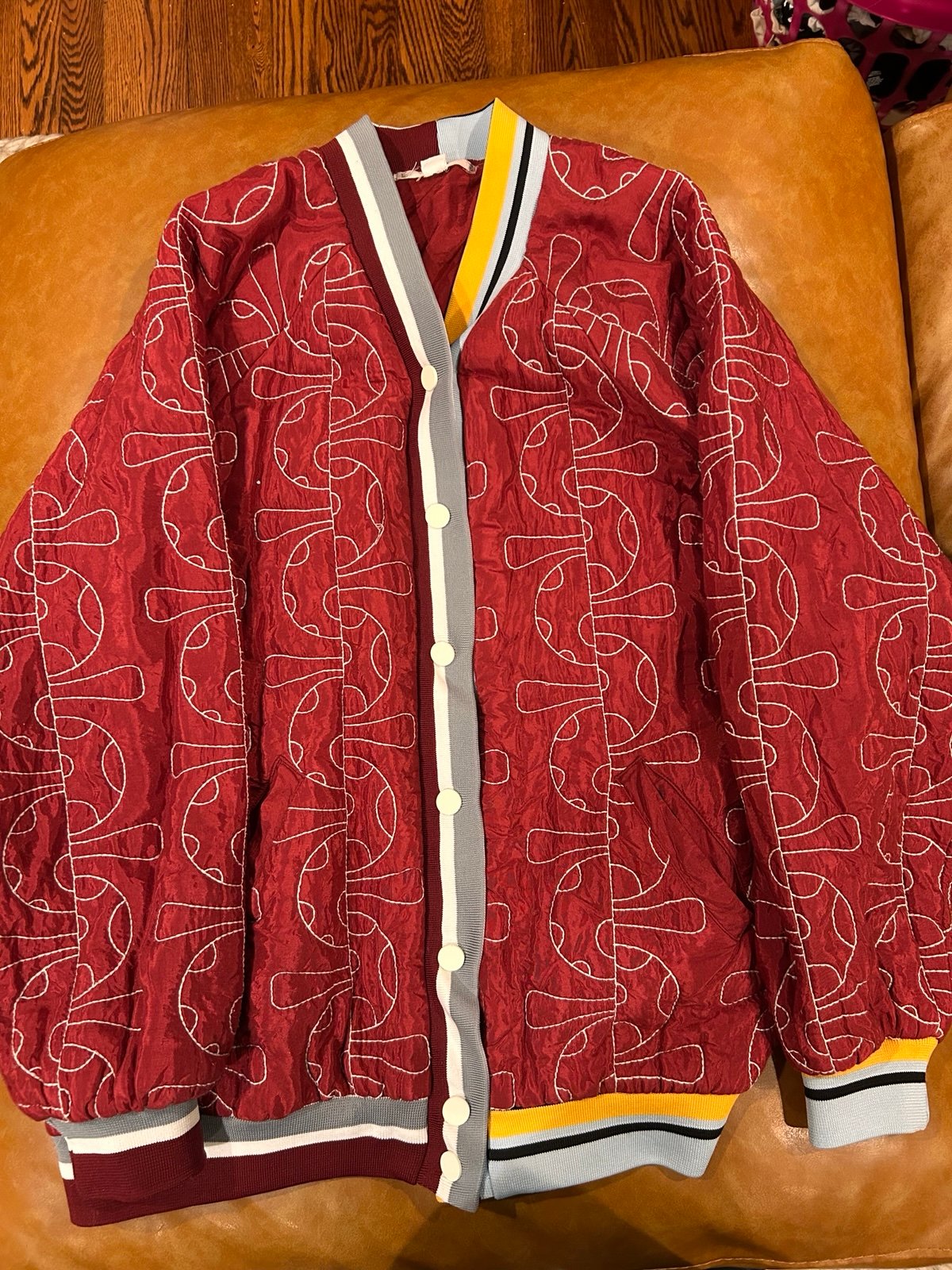 URBAN OUTFITTERS Kimchi Blue Duncan Quilted Varsity Jacket Red bomber oversized