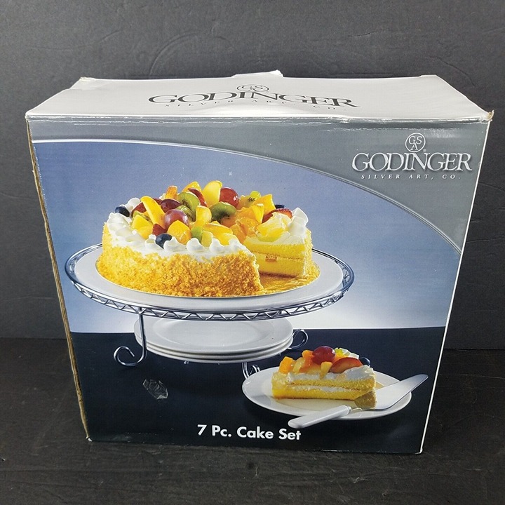 Godinger Cake Serving Set With Cake Serving Plate and 4 Dessert Plates NO KNIFE