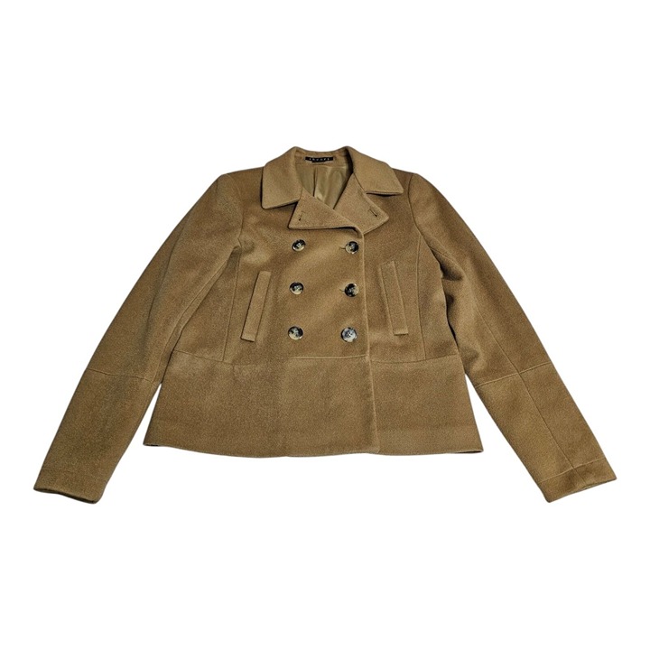 Theory Womens Pea Coat Double Breasted 100% Wool Jacket Blazer Camel Brown Sz M