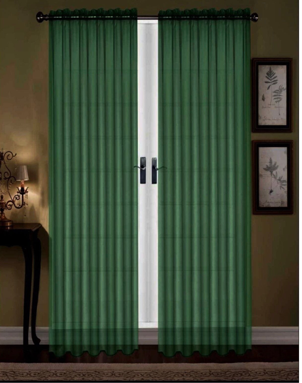 4 Panels Hunter Green Sheer Curtains