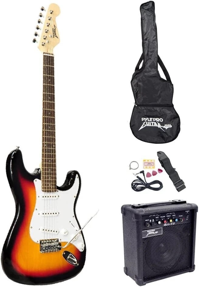 Pyle Full Size Electric Guitar Package w/ Amp, Case & Accessories (Sunburst) NEW
