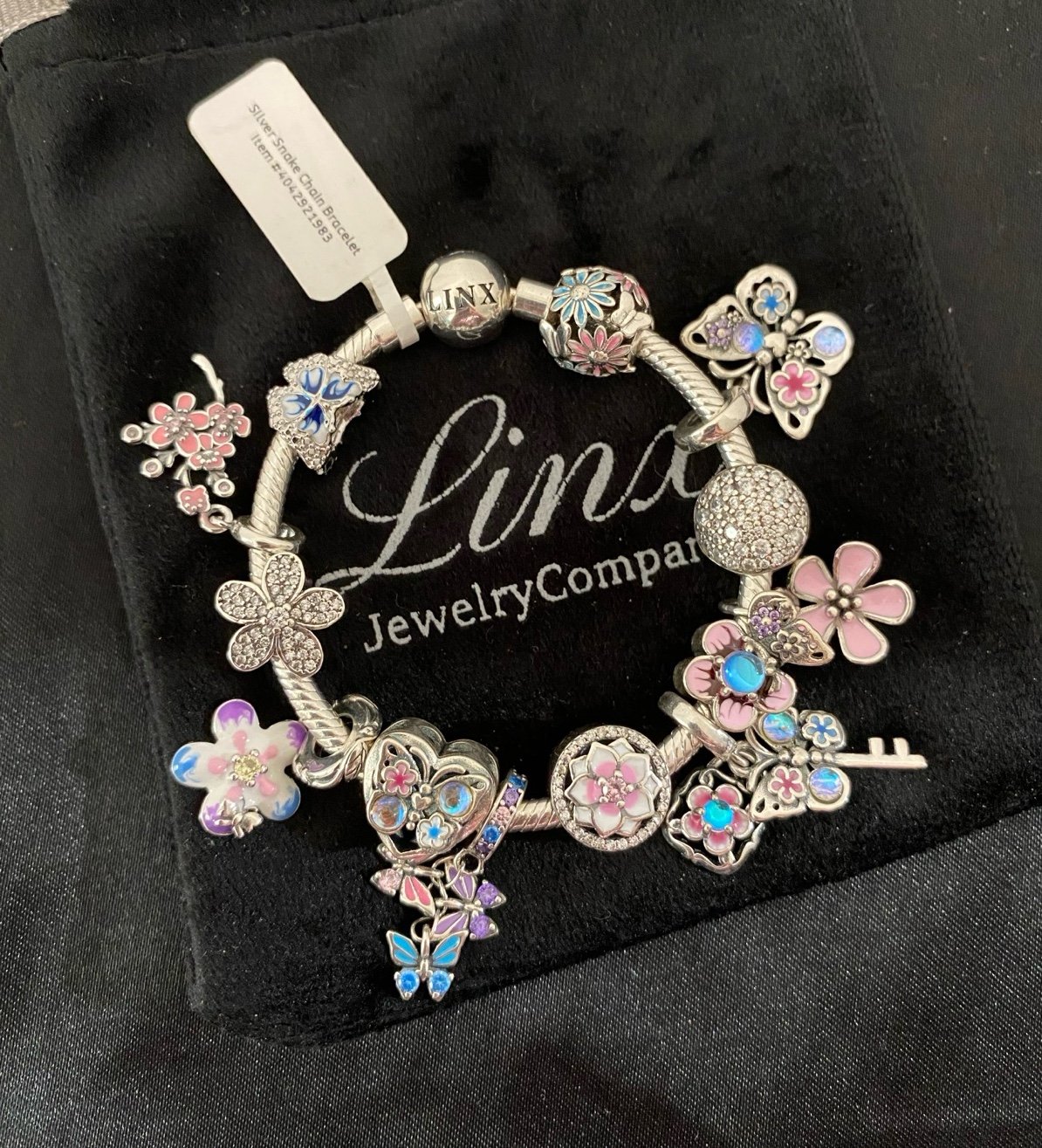 Linx Snake Chain Bracelet with Pink and Blue Themed Charms