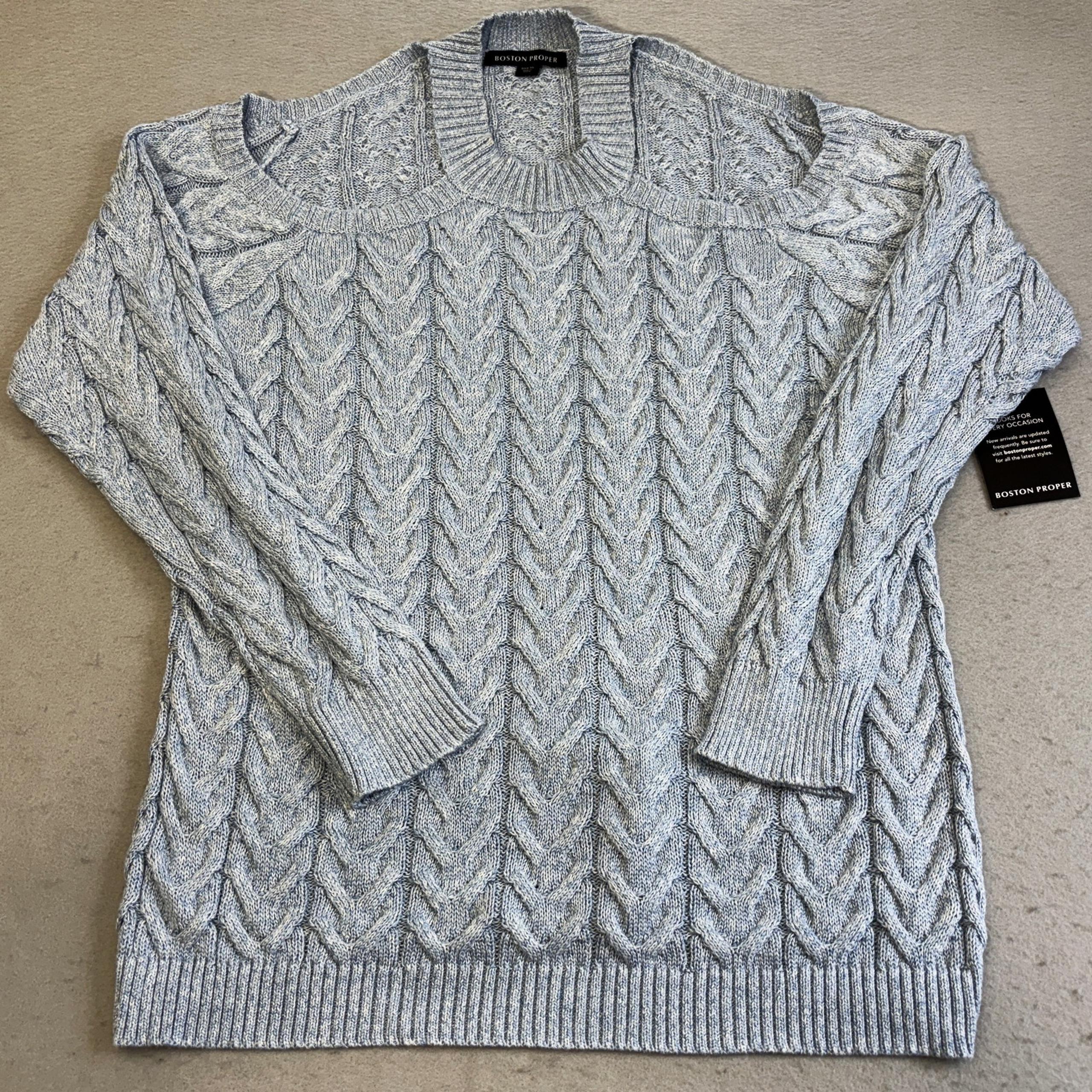 Boston Proper Cold Shoulder Sweater Womens XL Blue Chunky Knit Open Rayon Top