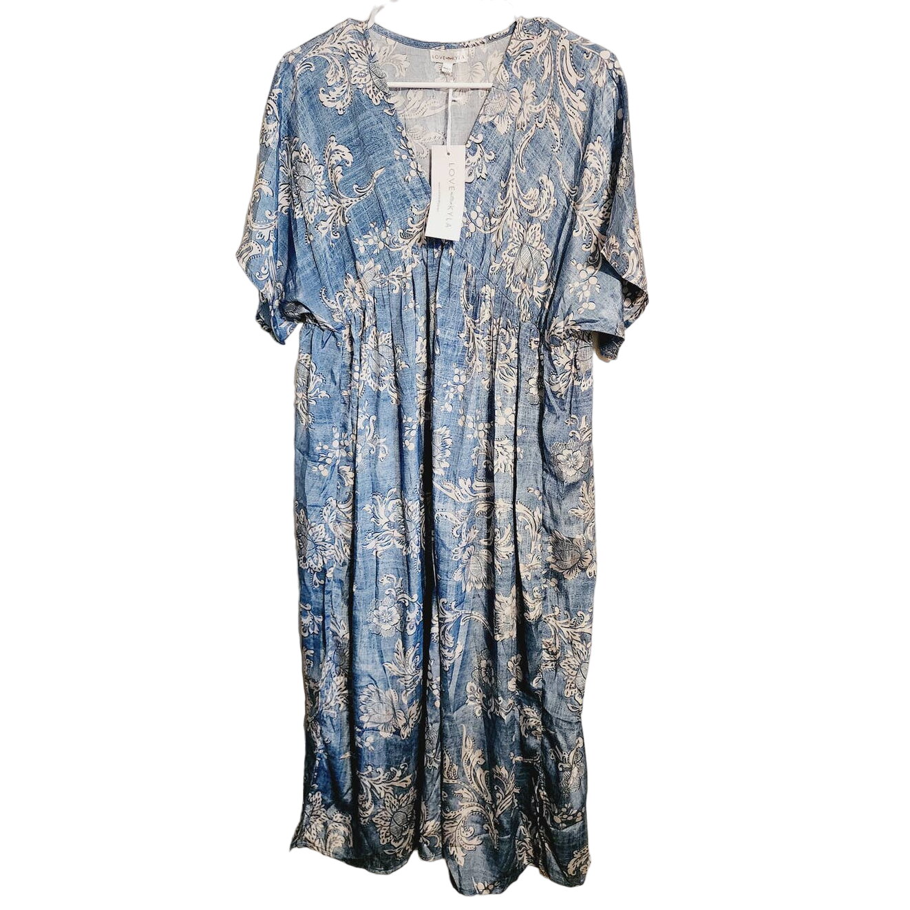 Love Kyla Karisa Polysilk BOHO Chic Lightweight Midi Dress Small NEW
