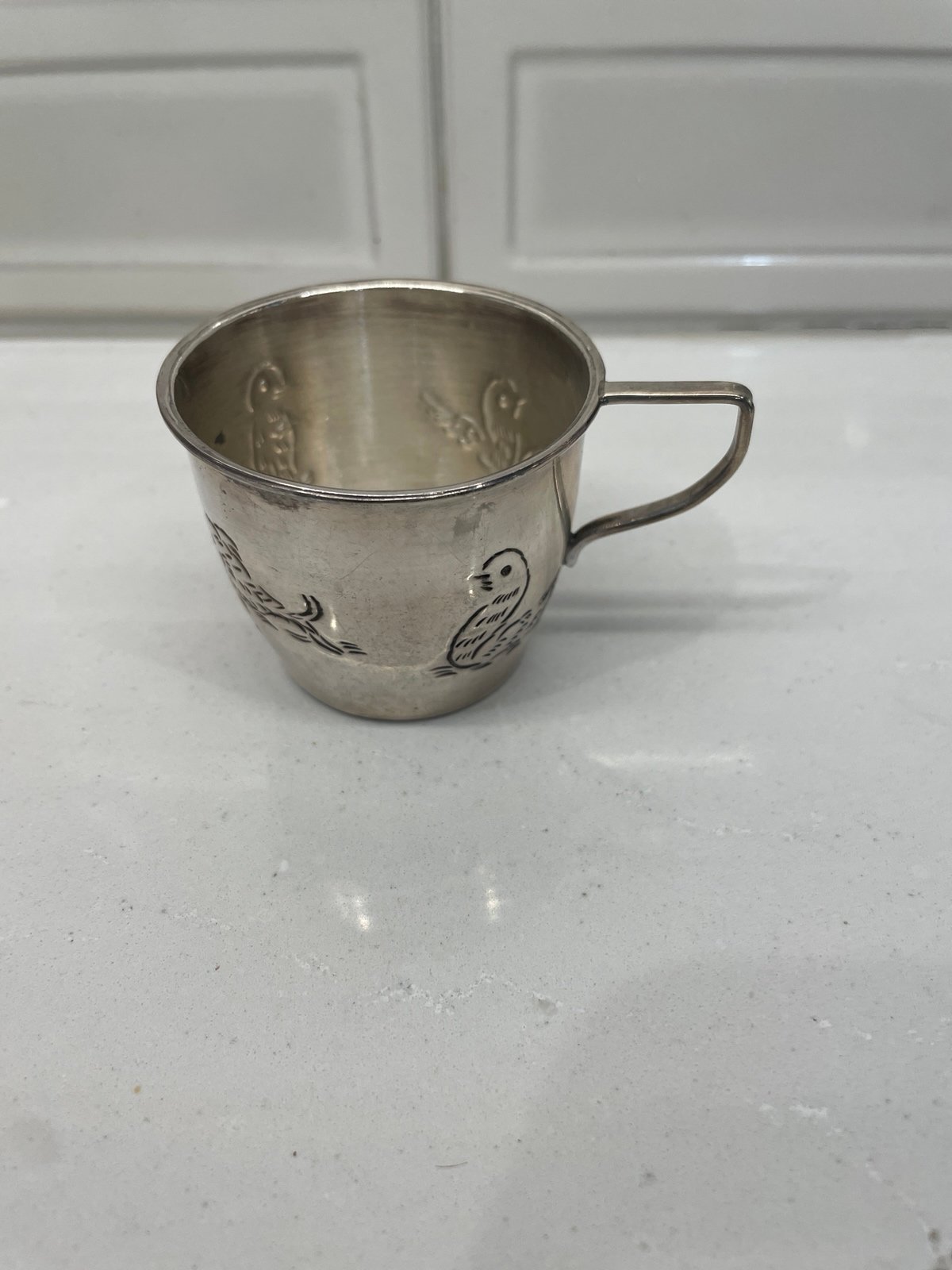 Vintage F. Ramirez Sterling Silver Baby Cup With Stamped Designs.