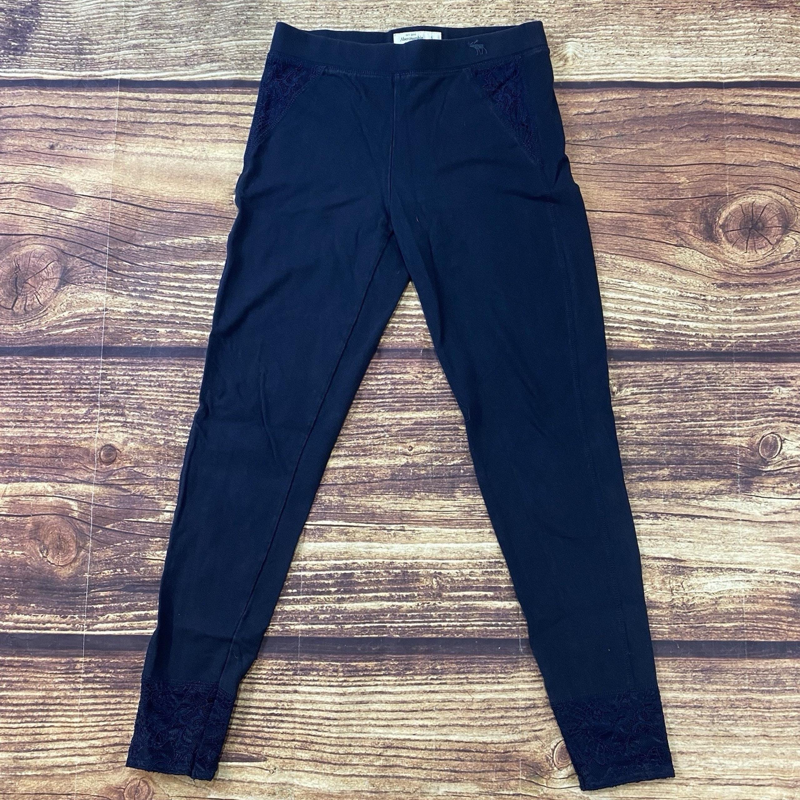 Abercrombie & Fitch Gray Floral Lace Trim Womens Leggings Pants Small Dark Blue