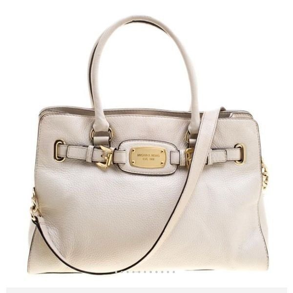 Michael Michael Kors MK Off White Leather East West Hamilton Tote Cream Shoulder