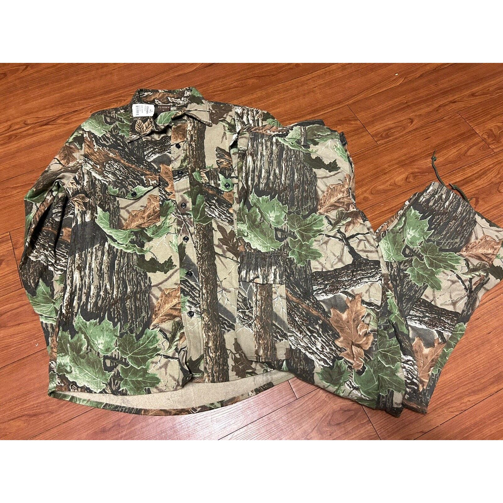 Vintage Made In USA Camouflage Flannel Long Sleeve Shirt & Pants Med Camo