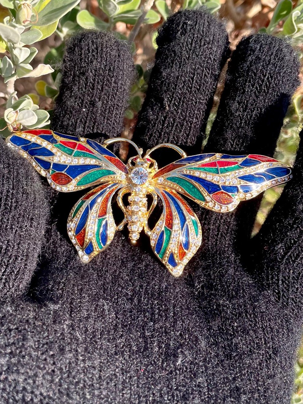 Vintage JBK Enamel And Swarovski Crystal Butterfly Brooch Pin