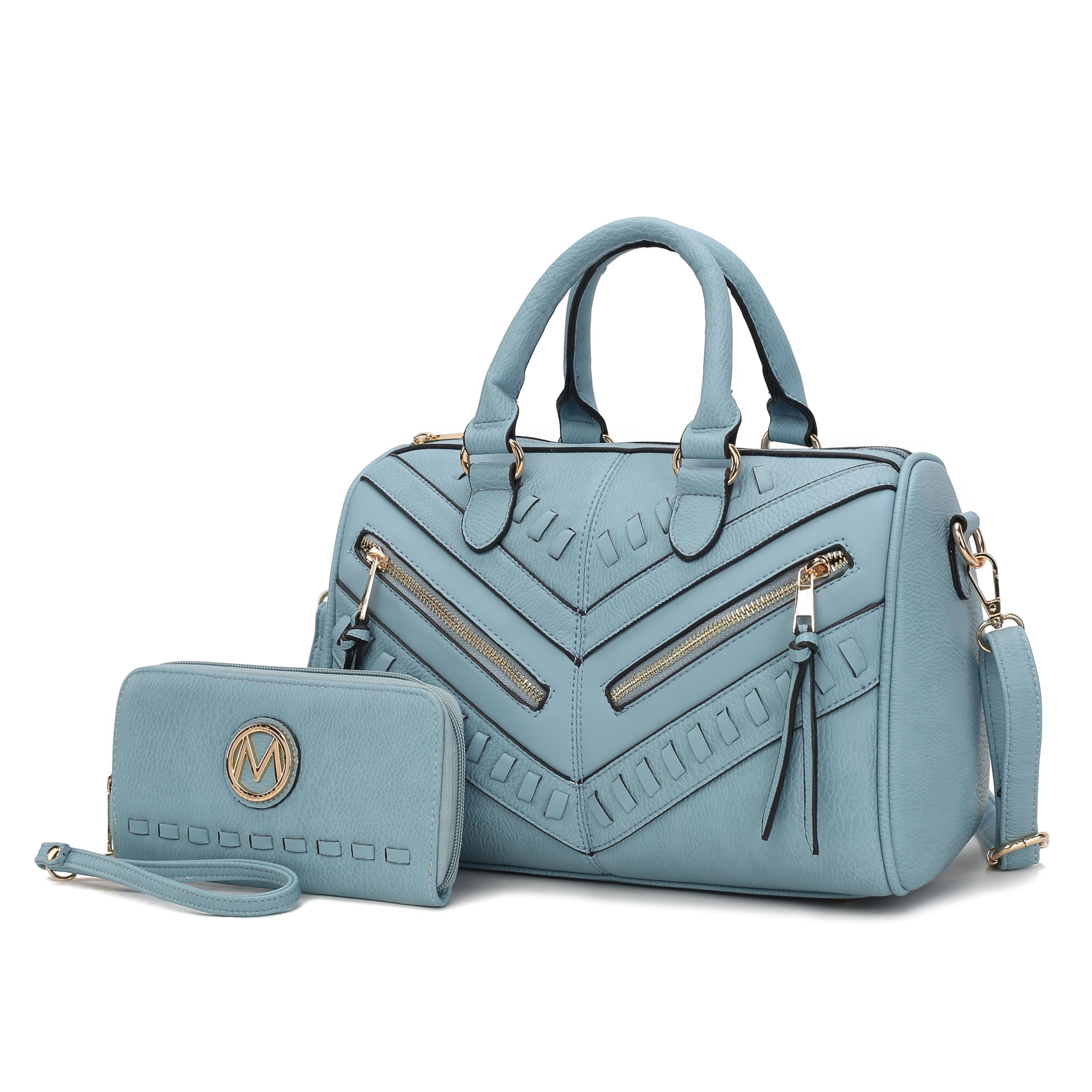 Women'S Satchel Satchel With Wallet, Vegan Textured Top Handle Crossbody