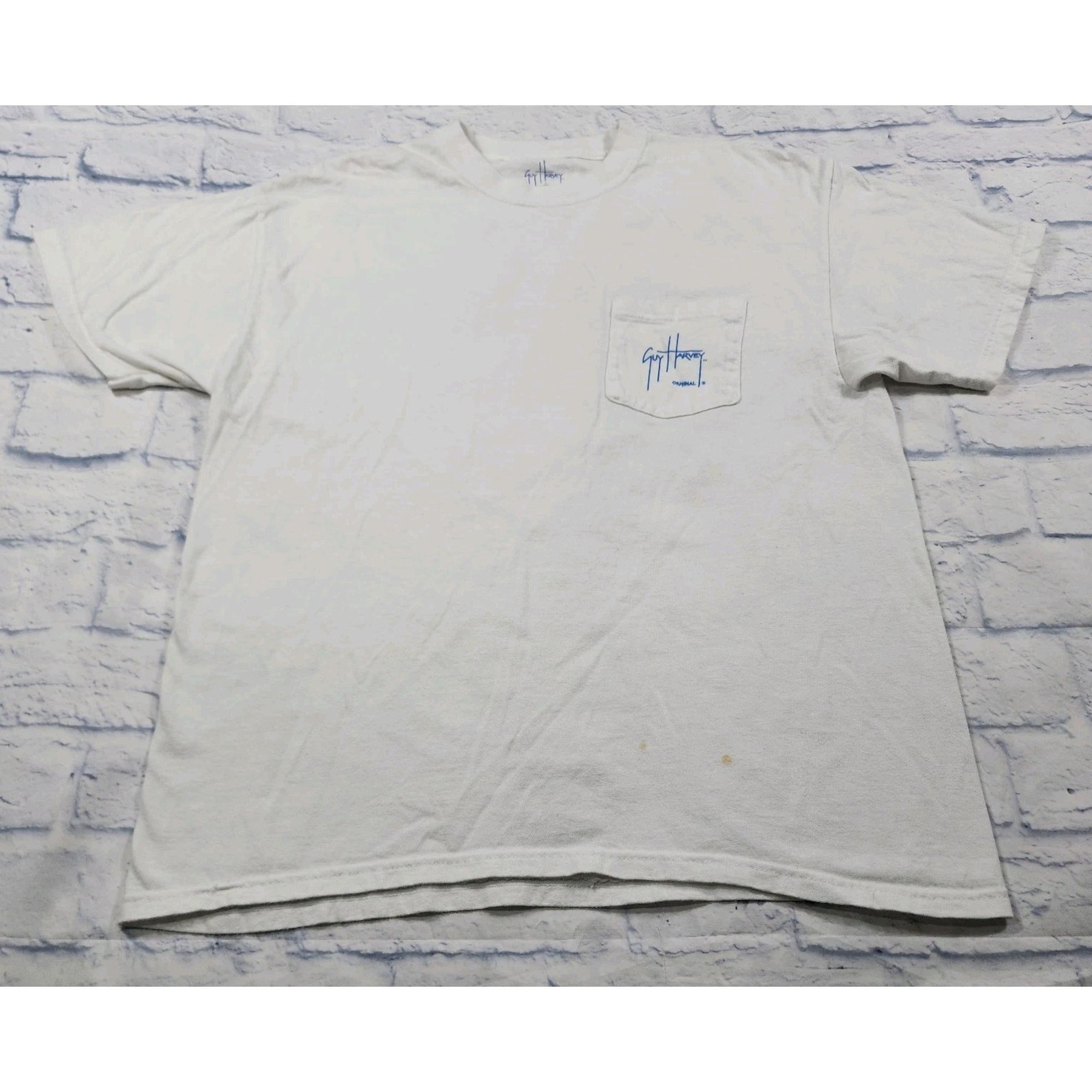 Guy Harvey MENS SIZE L Graphic T Shirt White Tarpon Marlin Aftco RED WHITE BLUE