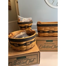 3 Longaberger Blue Woven Braided Leather Handles Renewal Baskets Liner Protector