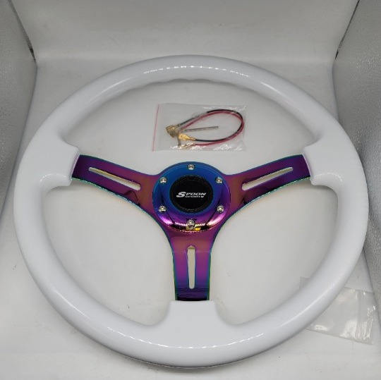 NEW 350mm 14 Universal JDM SPOON ABS Racing Steering Wheel White With Neo Spoke