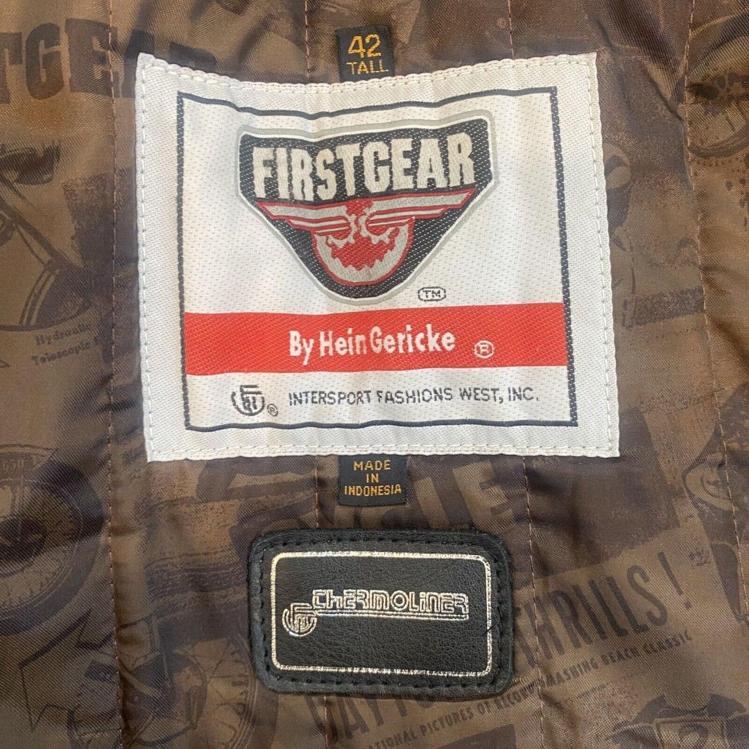 First Gear Men’s Size 42 Tall Motorcycle Leather Jacket Removable Liner Biker