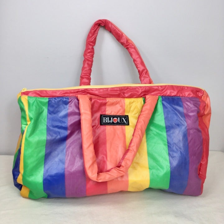 Vintage Bijoux Rainbow Bag Tote Duffle 80s Pride Striped Large Colorful Shoulder