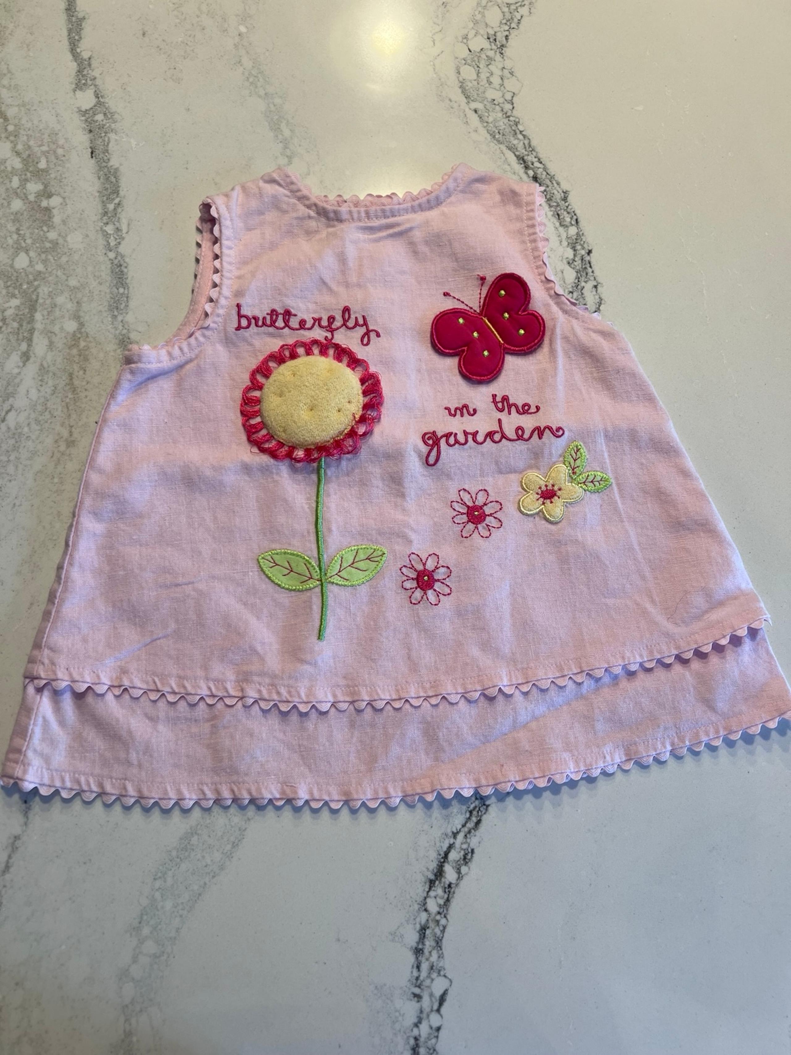 Vintage Baby Face Butterfly dress 6/9m baby girl garden floral Ric rac