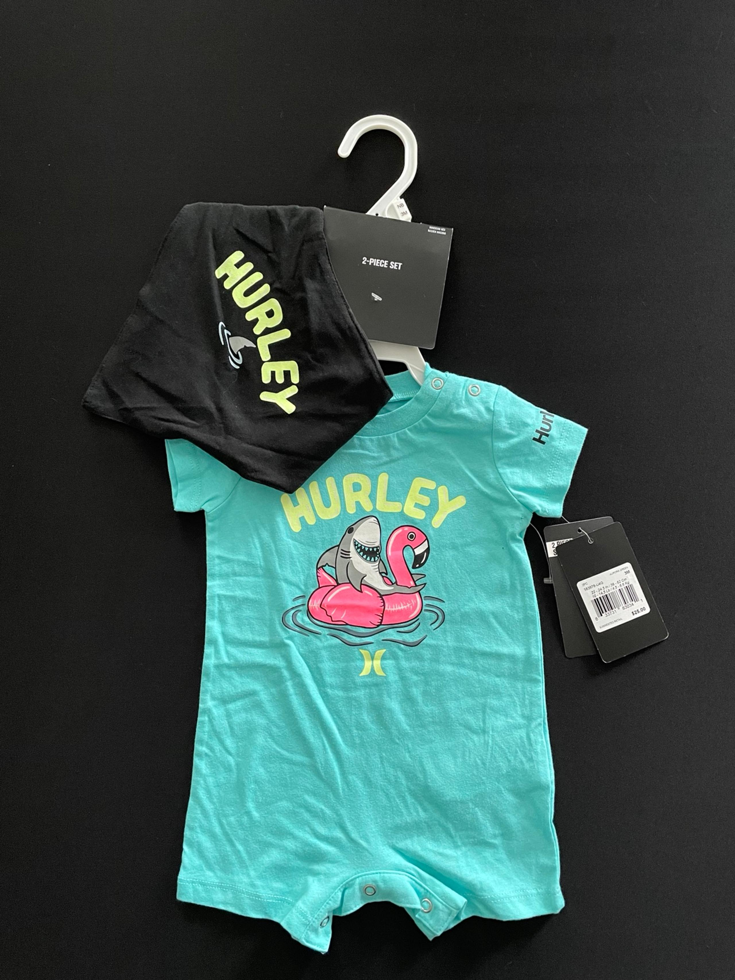 Hurley Baby Romper & Bib 3M NWT