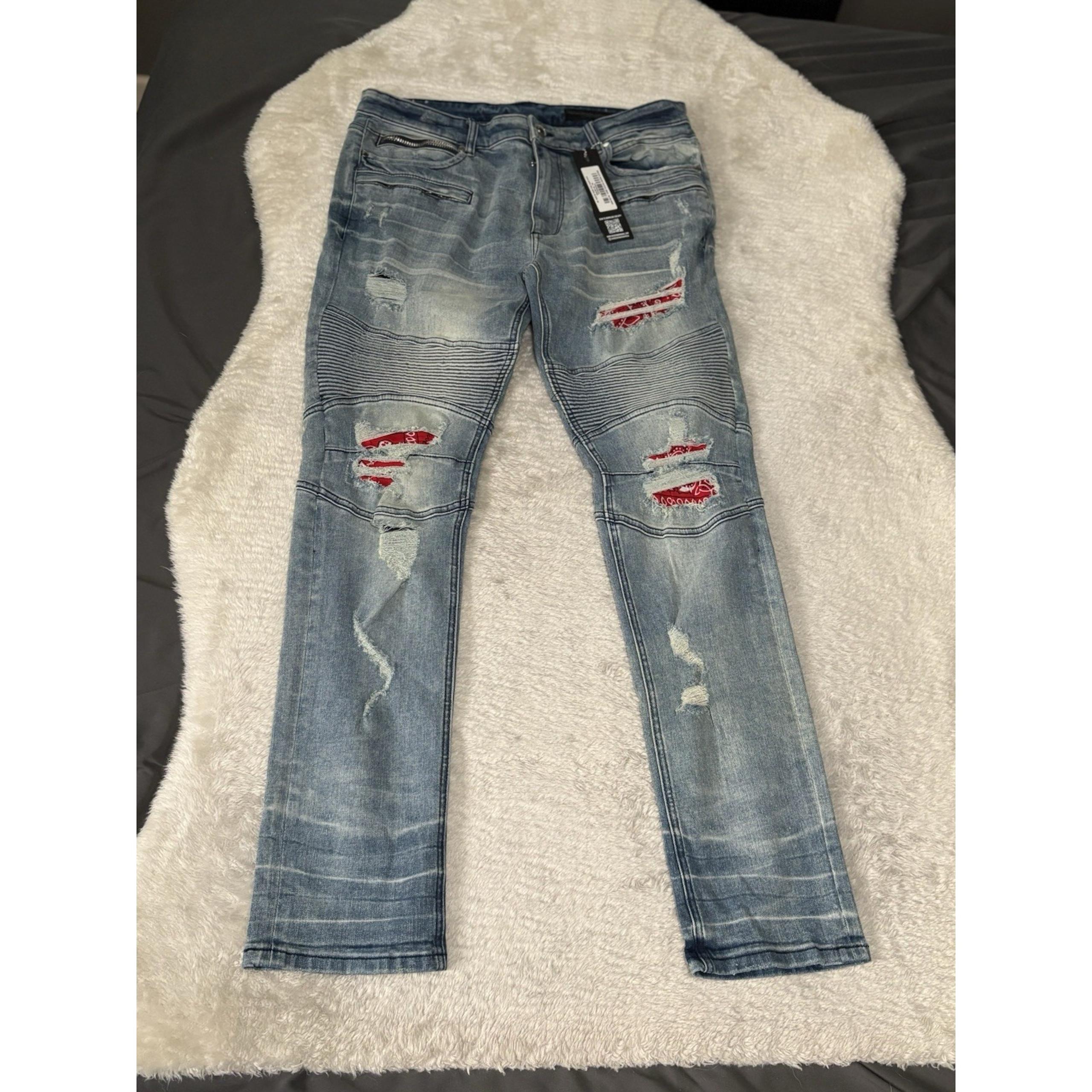 New Rockstar Original Ultra Slim Ripped Bruce Biker Patch Size 36x33 Pants