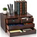 Bamboo Desk Organizer, Bamboo Storage Cabinet Box with 4 Drawer for Letters