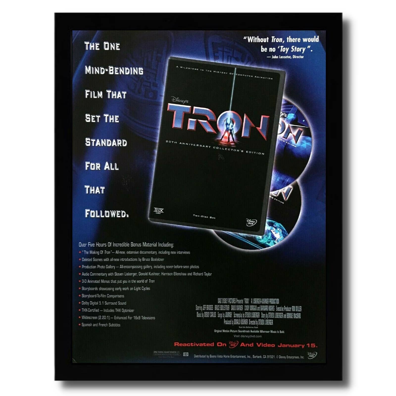 2002 Disney's Tron 20th Anniversary Framed Print Ad/Poster DVD/Bluray Promo Art
