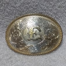 Montana Silversmiths Silver Flower Filigree Engraved Buckle Letter E Great Shape