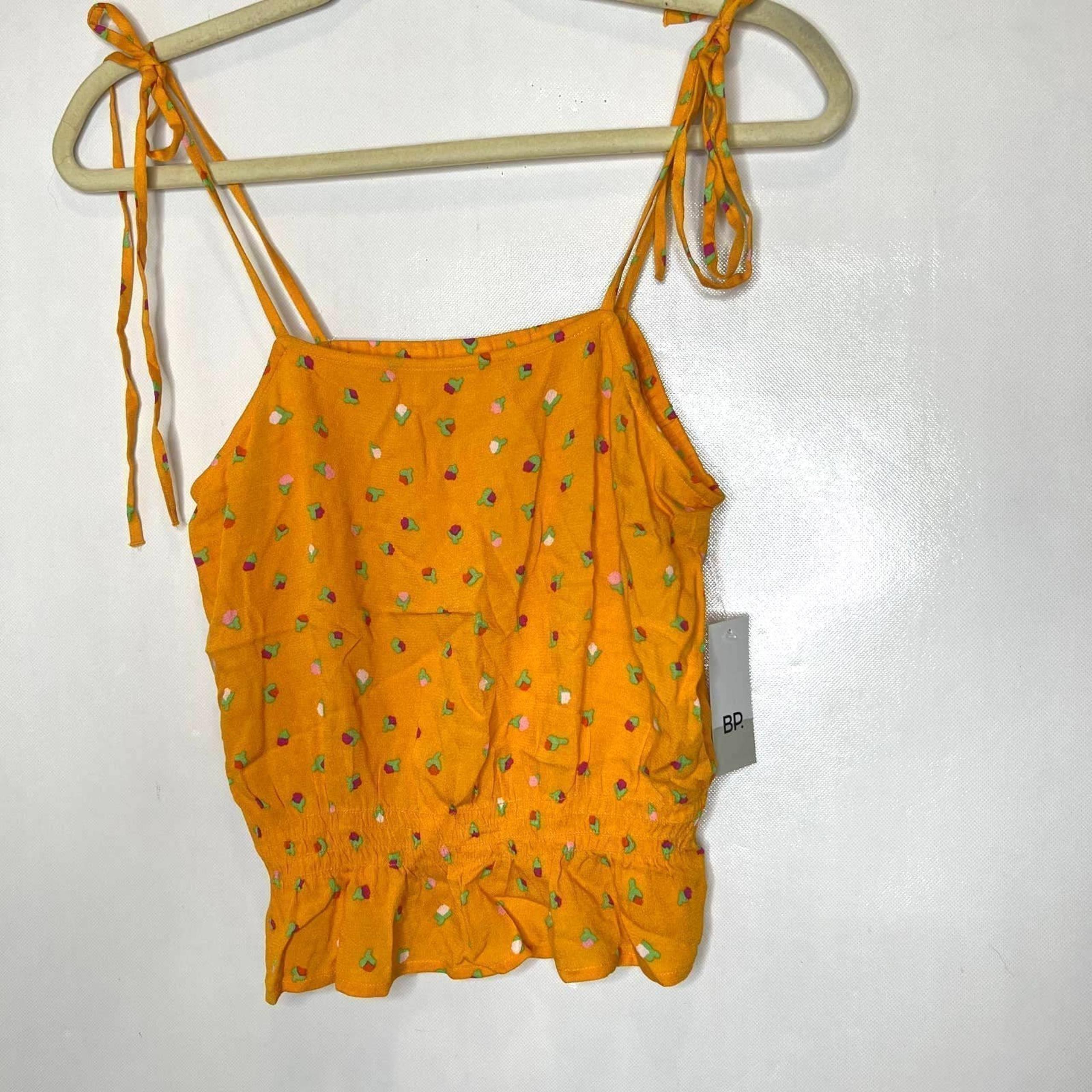 BP. Womens Orange Sal Retro Tie Strap Ruffle Elastic Tank Top Cami Size Small