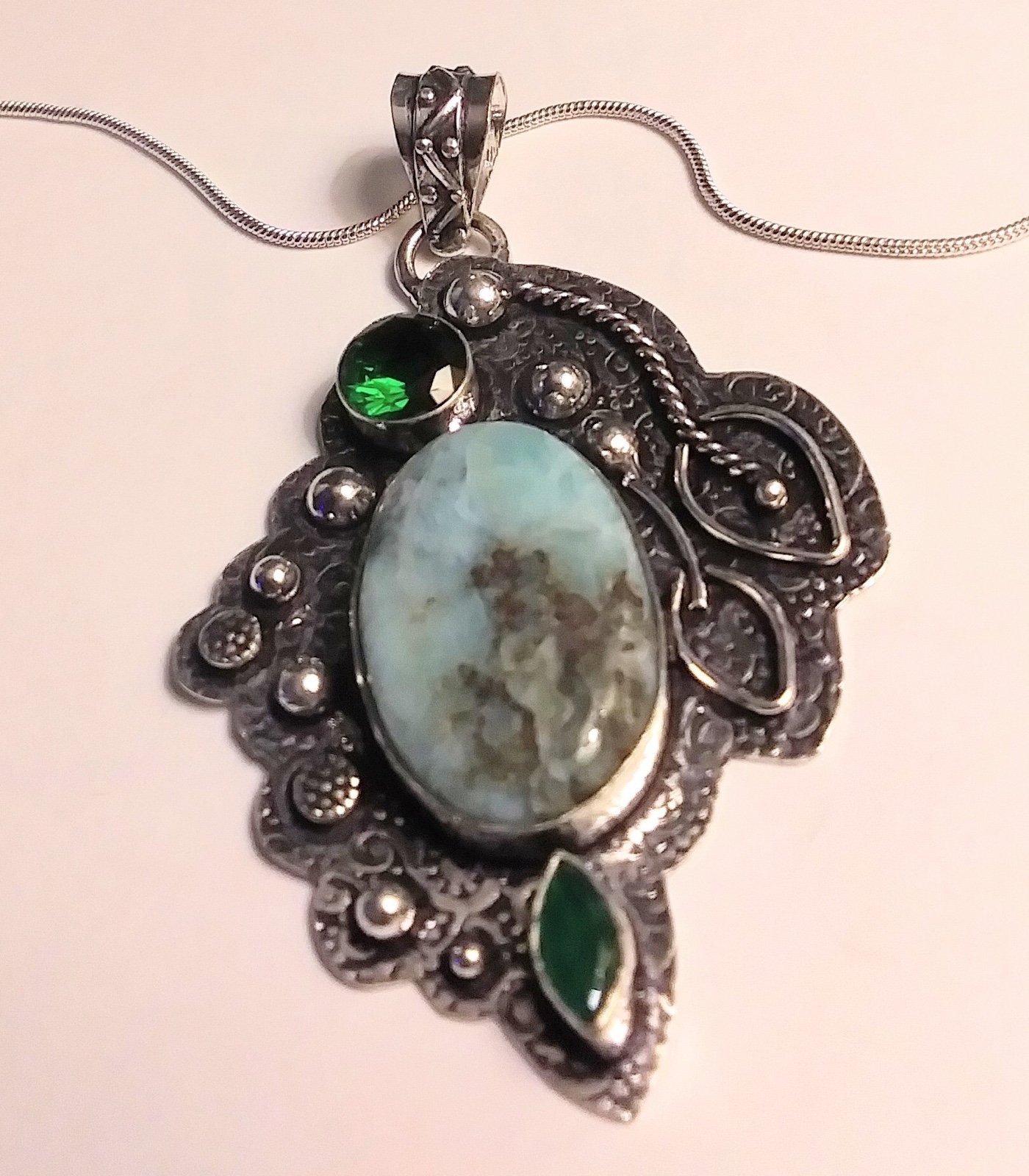 Larimar Chrome Diopside 925 Sterling Silver Necklace