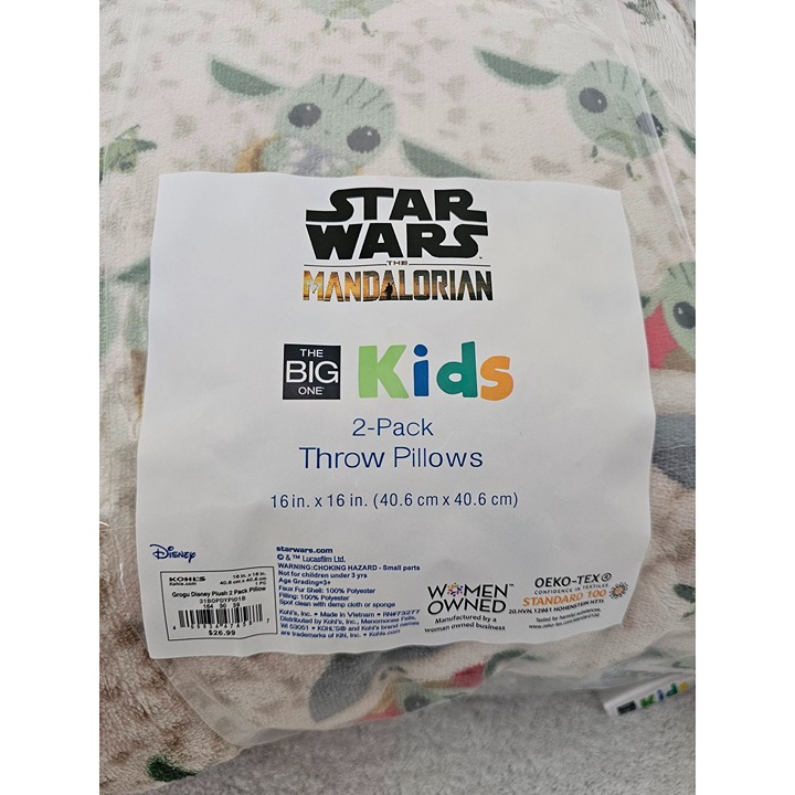 Star Wars Mandalorian Kids Throw Pillows 2-Pack 16 x16 Polyester