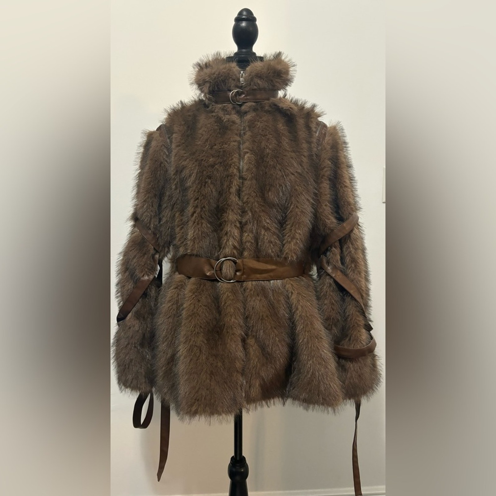 Dolls Kill / Darker Wavs Dark Brown Chamber Faux Fur Jacket w Removable Sleeves