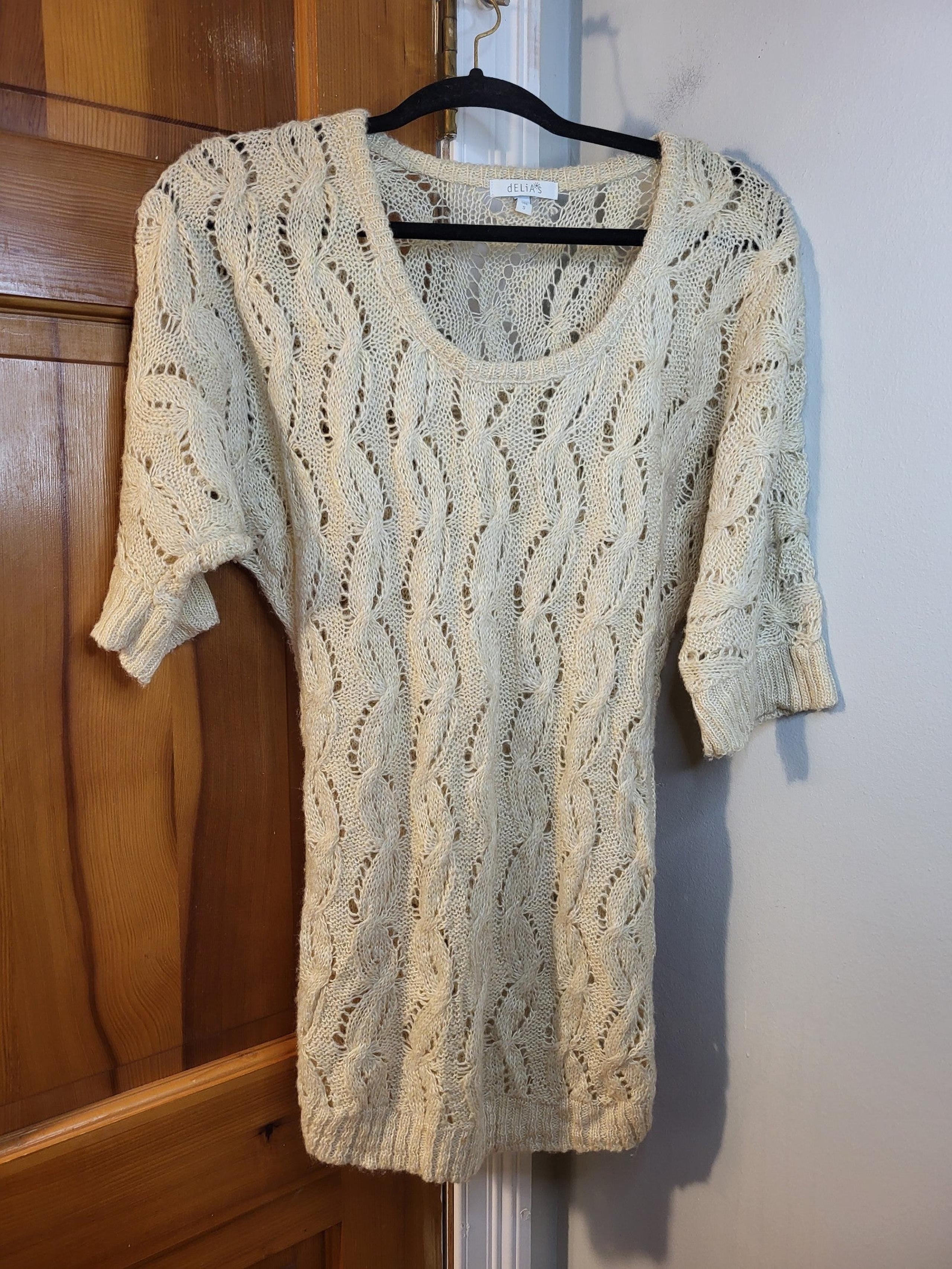 Delia's Crochet Scoop Neck Long Sweater