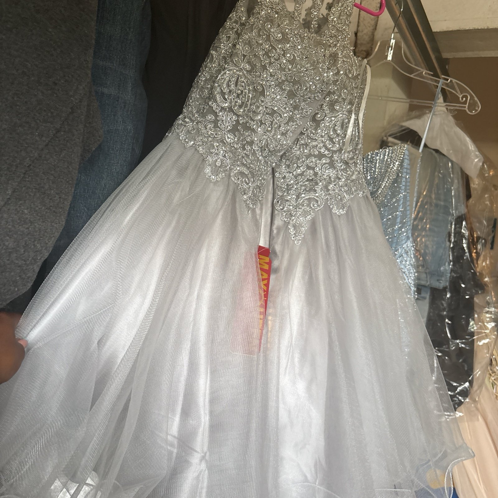 silver and grey prom dress