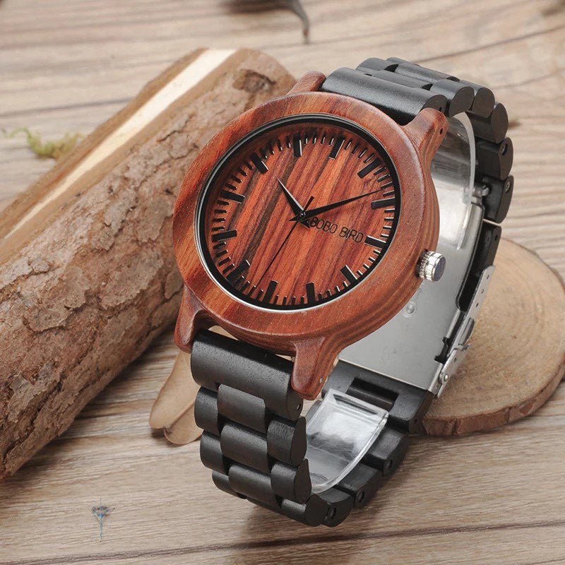 100% Handmade Sandalwood and Ebony Wood Quartz Watch
