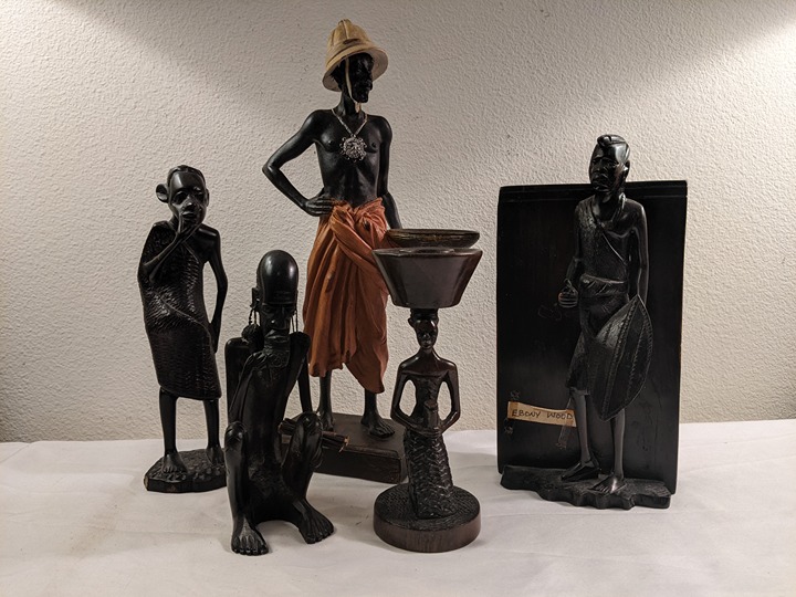 Group of 5 African Sculpture Figurines Ebony Wood Hard Wood etc. Fantastic!
