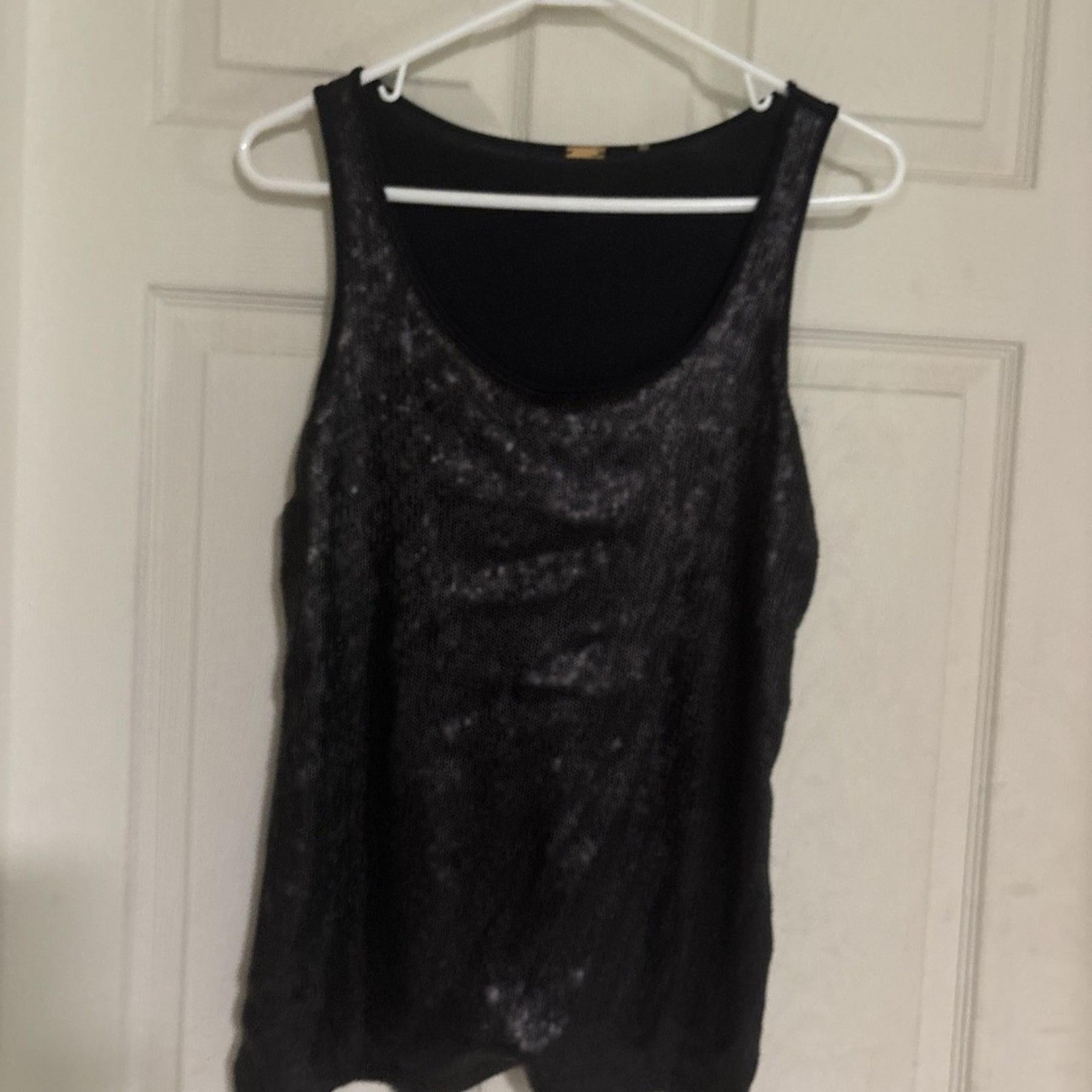 Elie Tahari Light  Black Sequin. "Cally Blouse" Tank Top, Size Medium