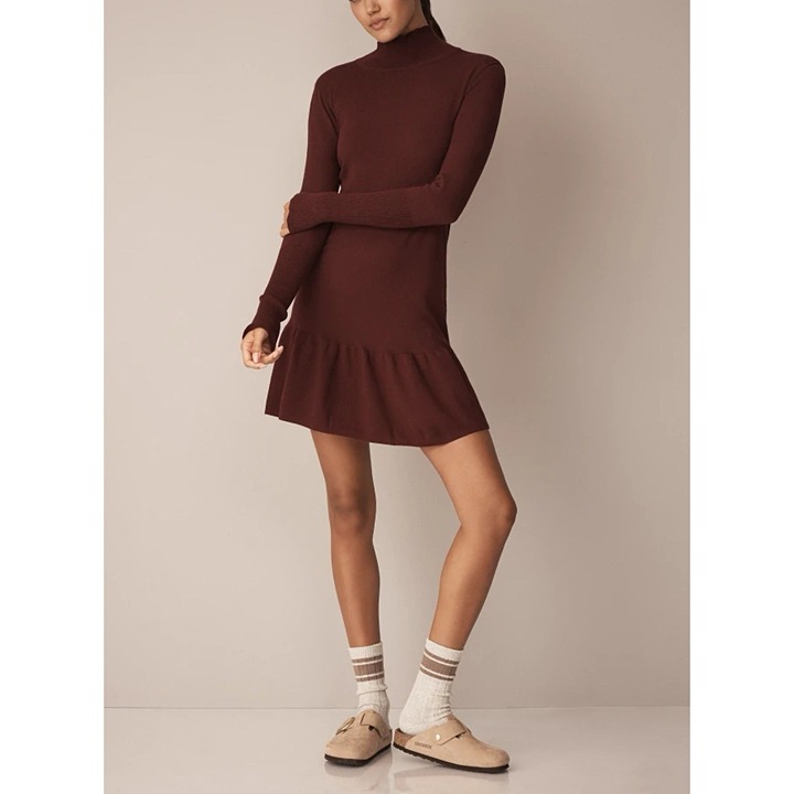 Anthropologie Sundays Andes Mini Dress Burgundy Maroon Ruffle Womens XS 242