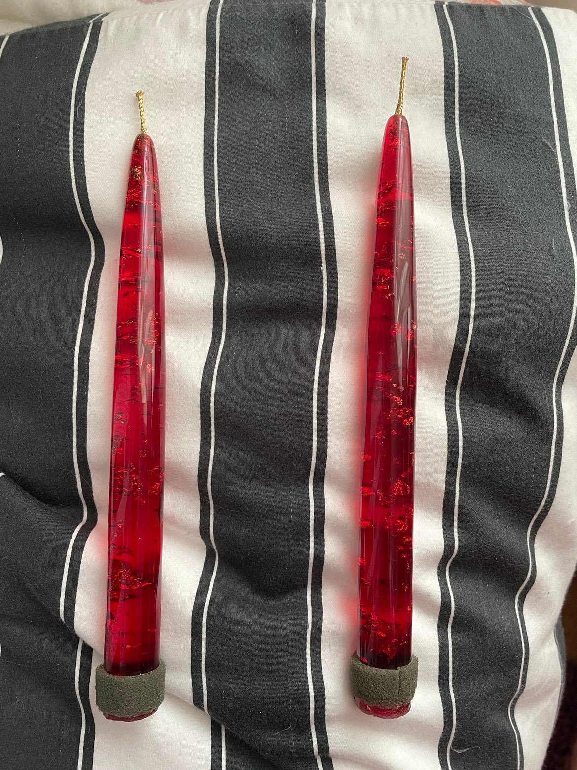 Pair of 2 vintage red lucite candles mcm