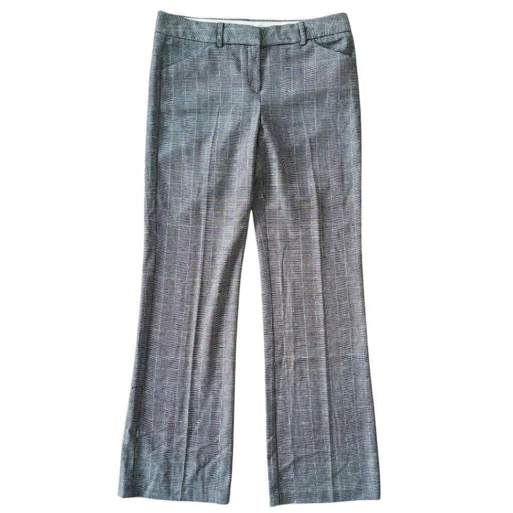 Norma Kamali Plaid Grey Wide Leg Pants 8 Classic Preppy Office Professional