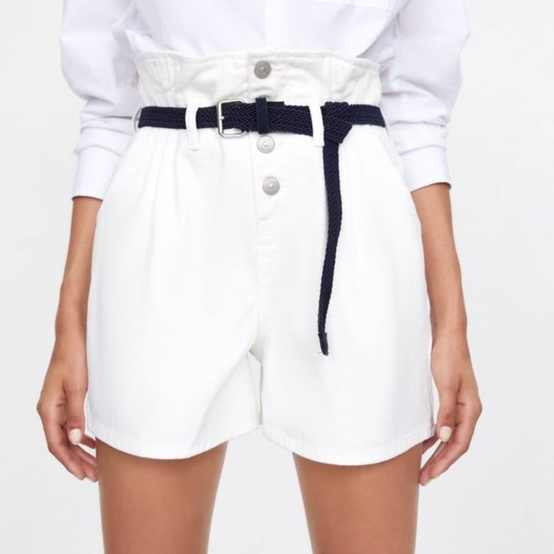 White Zara Paperbag Waist Belted Shorts (NWT)