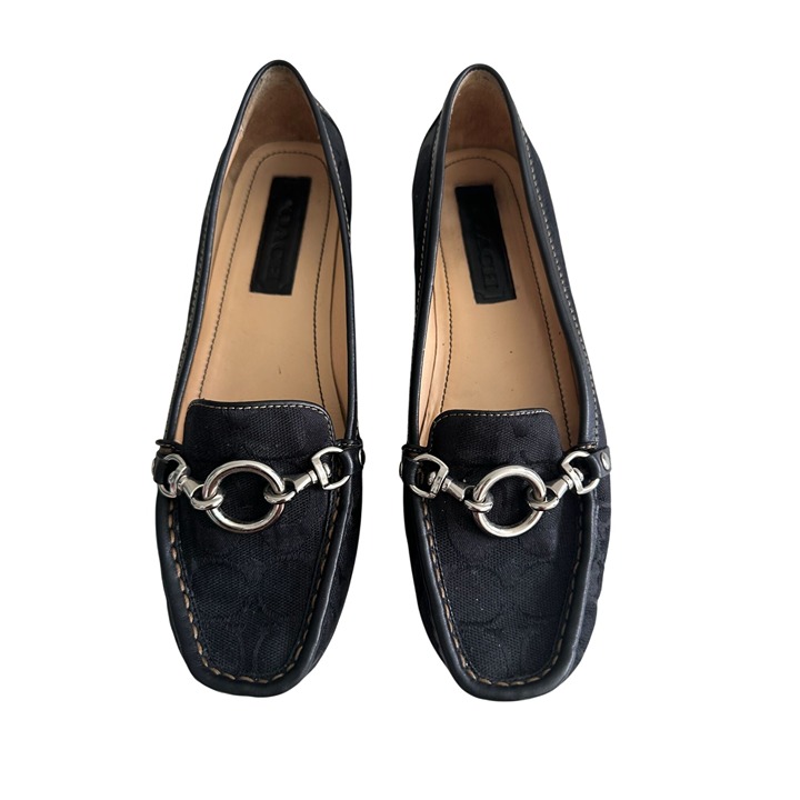 COACH Womens Edy Black Logo Flat Loafers Size 8